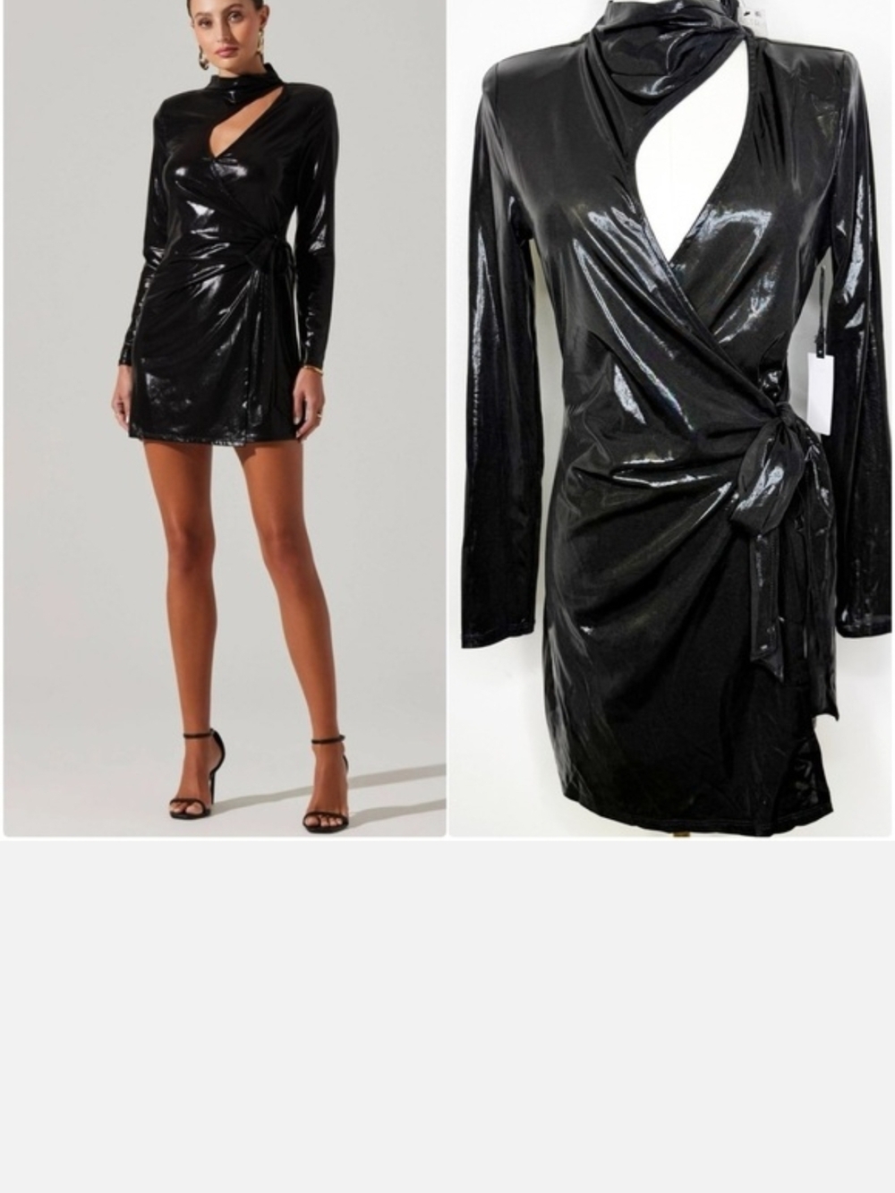 Astr Black Patent Wrap Mini Dress